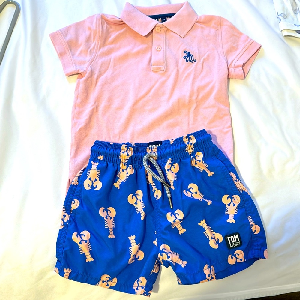 Tom &Teddy Lobster Swim Trunks with Matching Polo-SZ 34